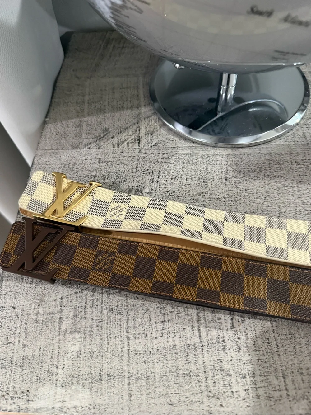 Louis Vuitton Damier Canvas Reversible Belts - Cream & Brown 2 belts